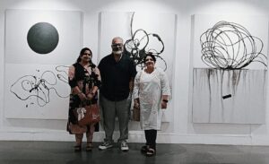 Artist Ravi Shail with Priyanka Singh and Geeta Sharma